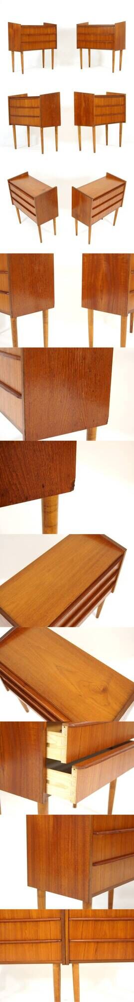 Pair Retro Vintage Danish Teak Bedside Tables Cabinets Drawers Mid Century 1970s