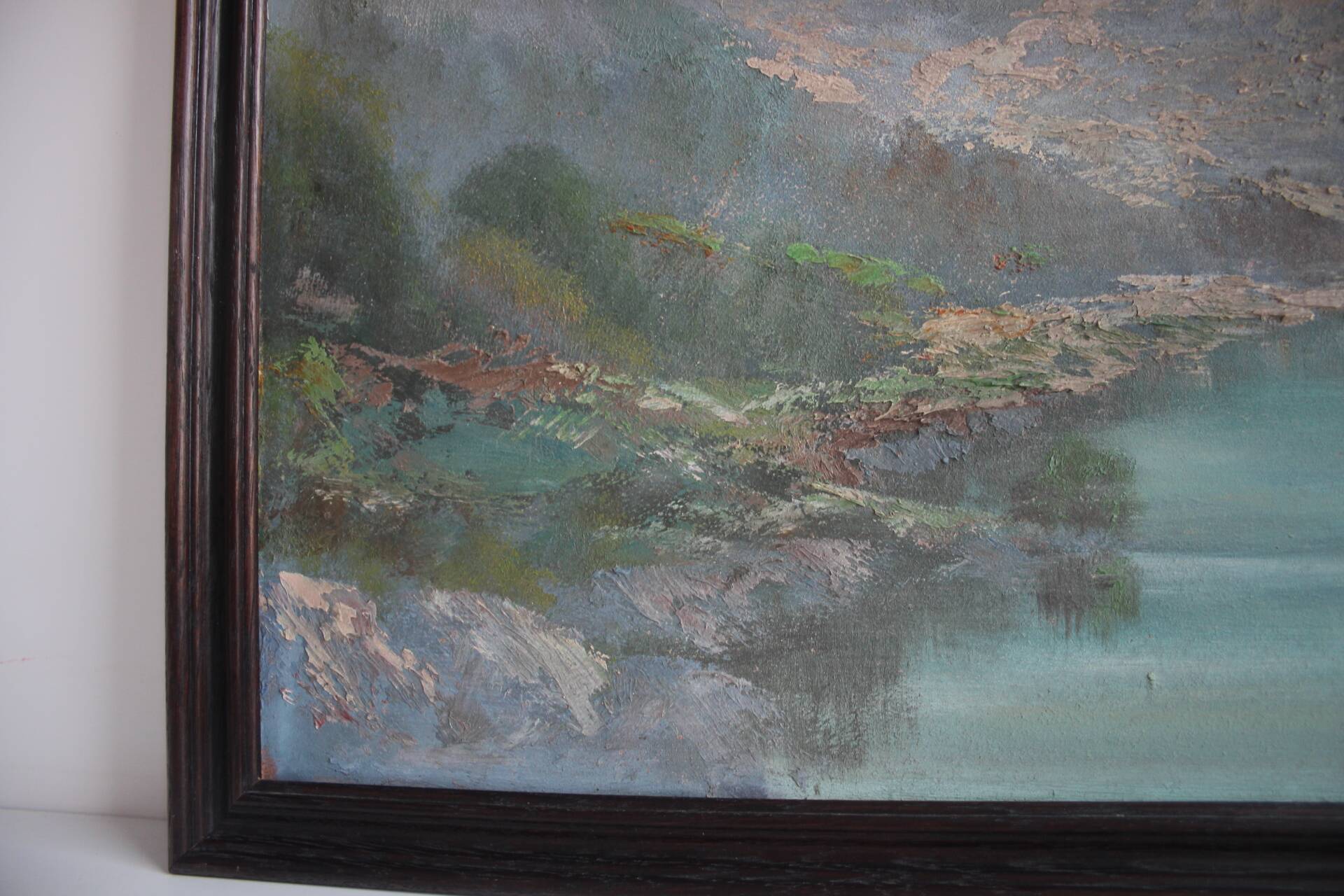 Hand painted painting, oil on fiberboard, signed, Czechoslovakia, 1960's.