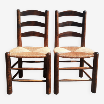 Pair of mulched brutalist chairs and wood