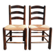 Paire de chaises brutaliste paillées et bois