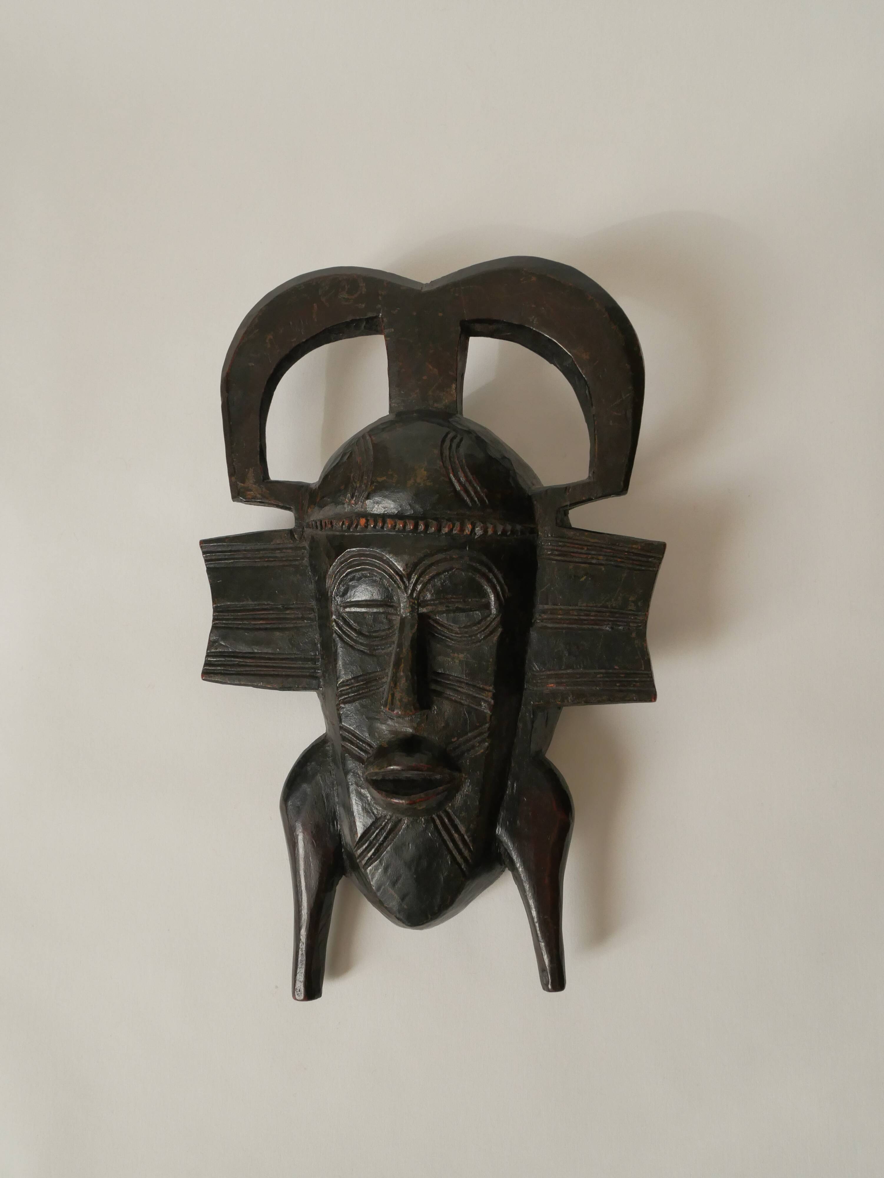 Wooden mask vintage tribal decoration African art Togo decorative object hand carved 1934