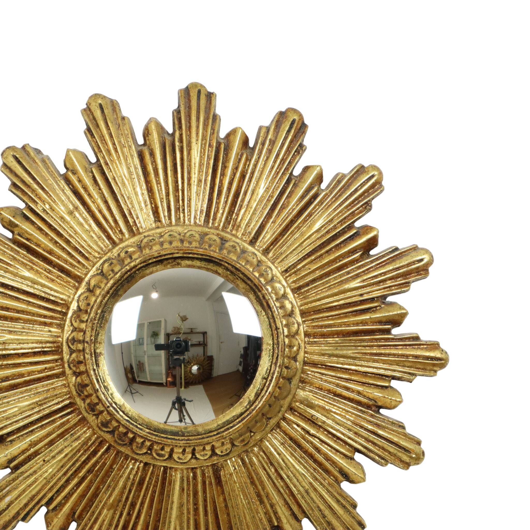 Small Sun Mirror Sunburst Mirror Gold Leaf Convex 24cm