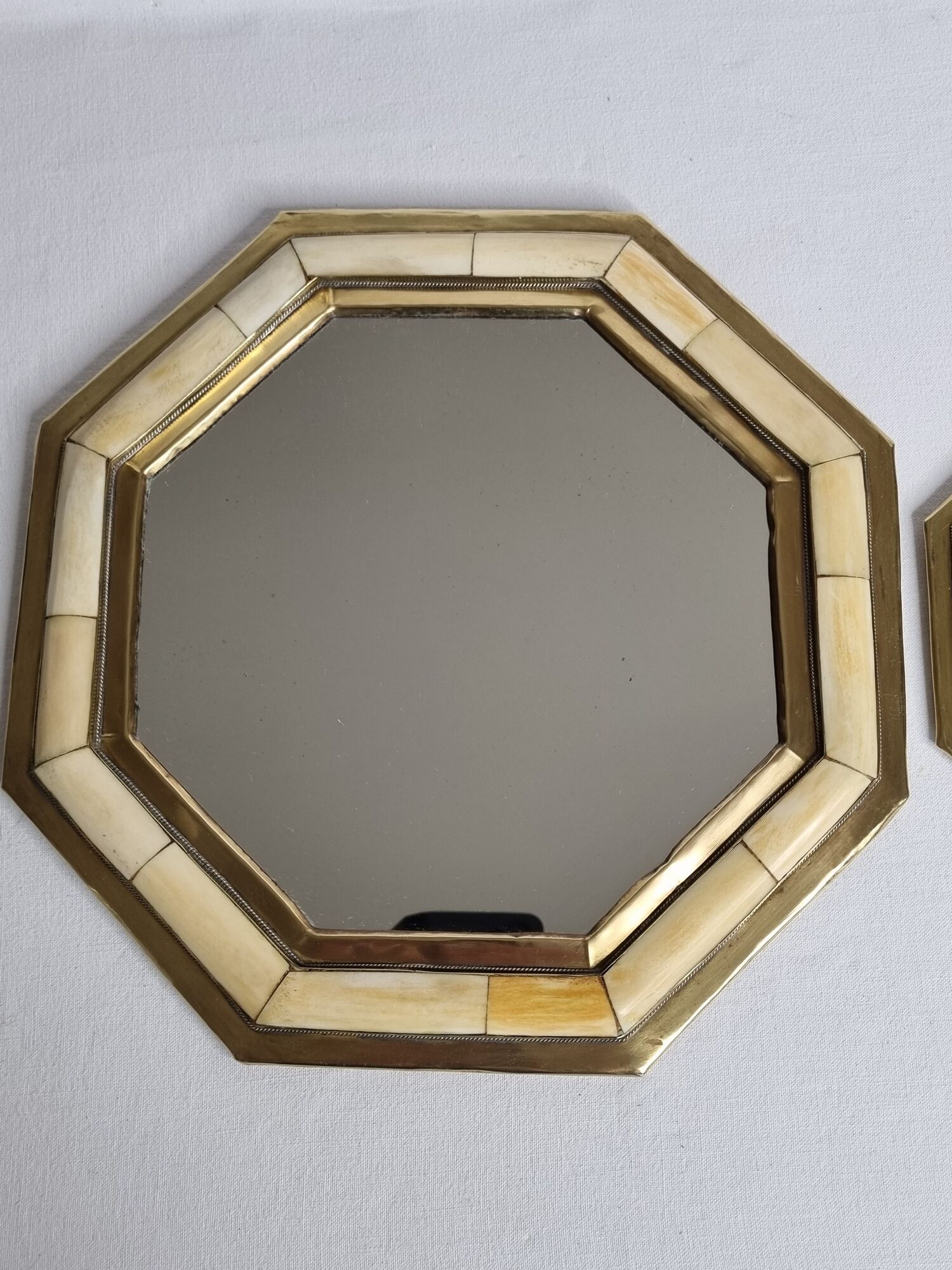 Pair of vintage brass mirrors, Moroccan handicrafts, 27 cm