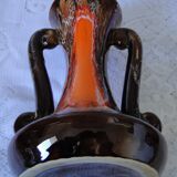 VASE lyre decor jaspered orange brown white n°320vintage