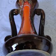Vase lyre decor jaspé orange marron blanc n°320vintage