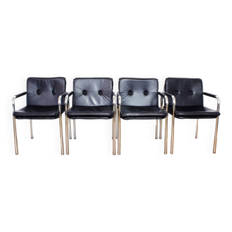 Set of 4 armchairs in leather and tubular metal