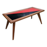 Old Scandinavian coffee table with vintage compass foot circa 1970