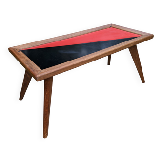 Old Scandinavian coffee table with vintage compass foot circa 1970