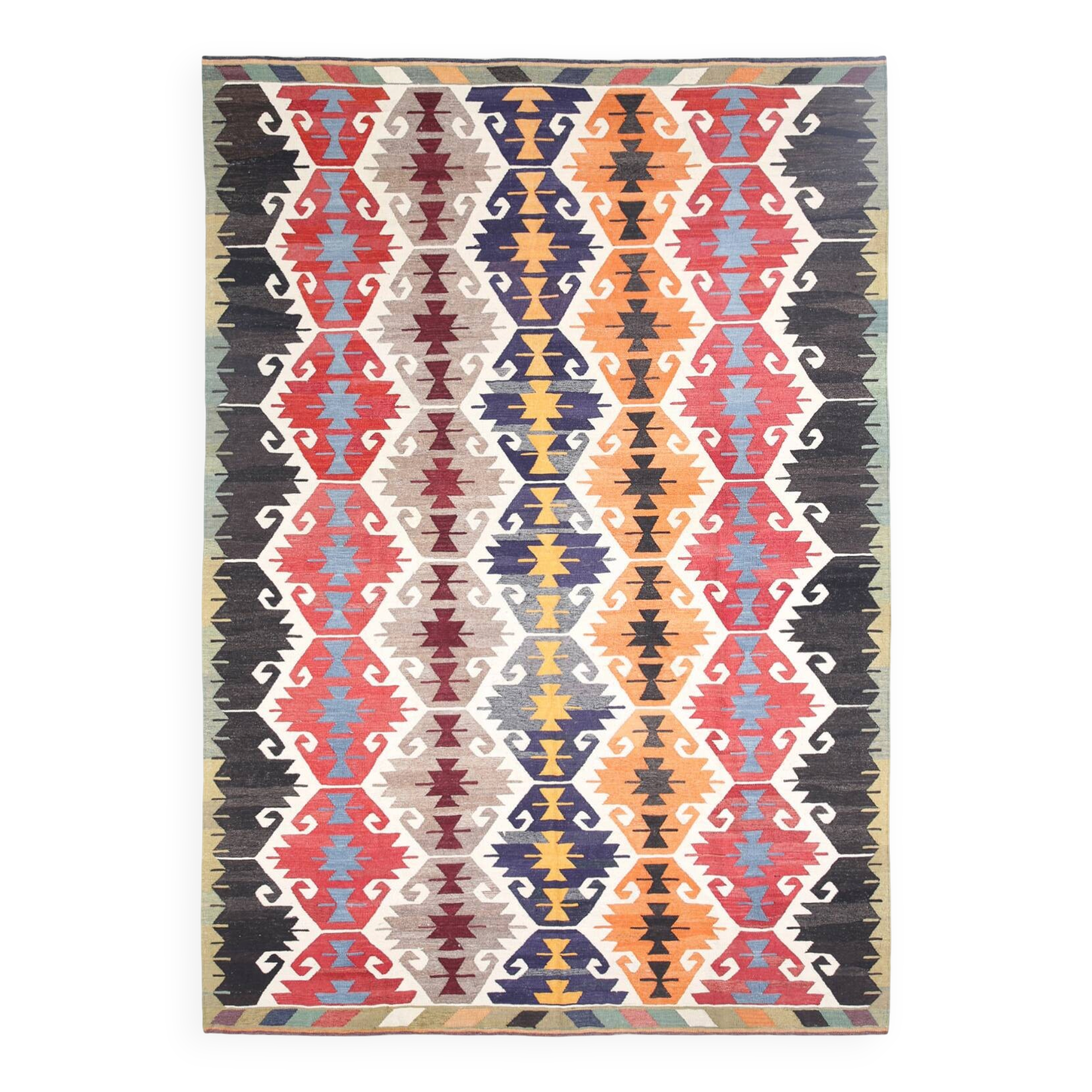 8x12 Multicolor Geometric Vintage Kilim Rug, 252x361Cm