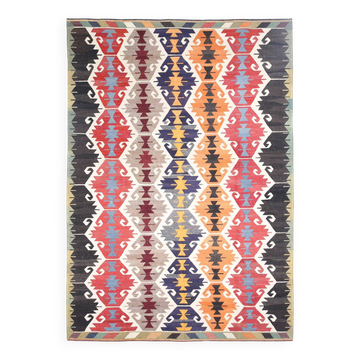 Tapis Kilim vintage géométrique multicolore 8x12, 252x361 cm