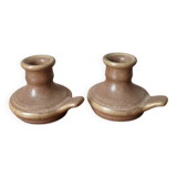Pair of slow handcrafted stoneware candlesticks, bohemian country decor