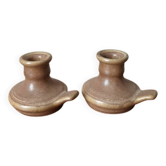 Pair of slow handcrafted stoneware candlesticks, bohemian country decor