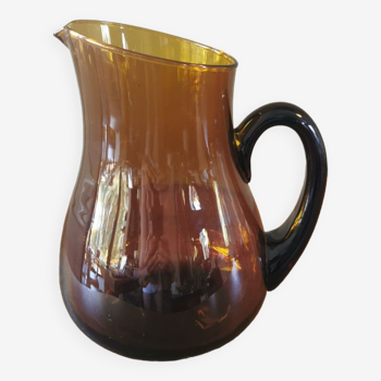 Vintage round pitcher amber colored glass