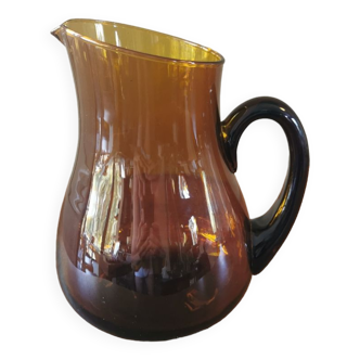 Vintage round pitcher amber colored glass