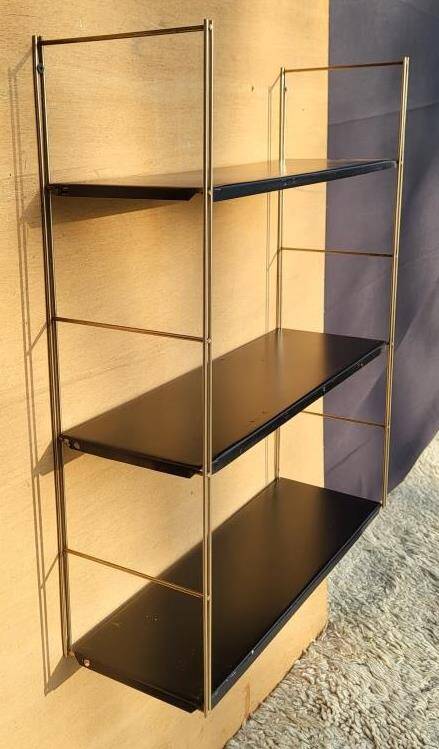 Tomado style black metal string shelf with gold ladder