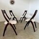 Set of 4 vintage 70s Italian design wooden and terry chairs