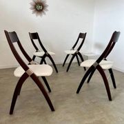Set of 4 vintage 70s Italian design wooden and terry chairs