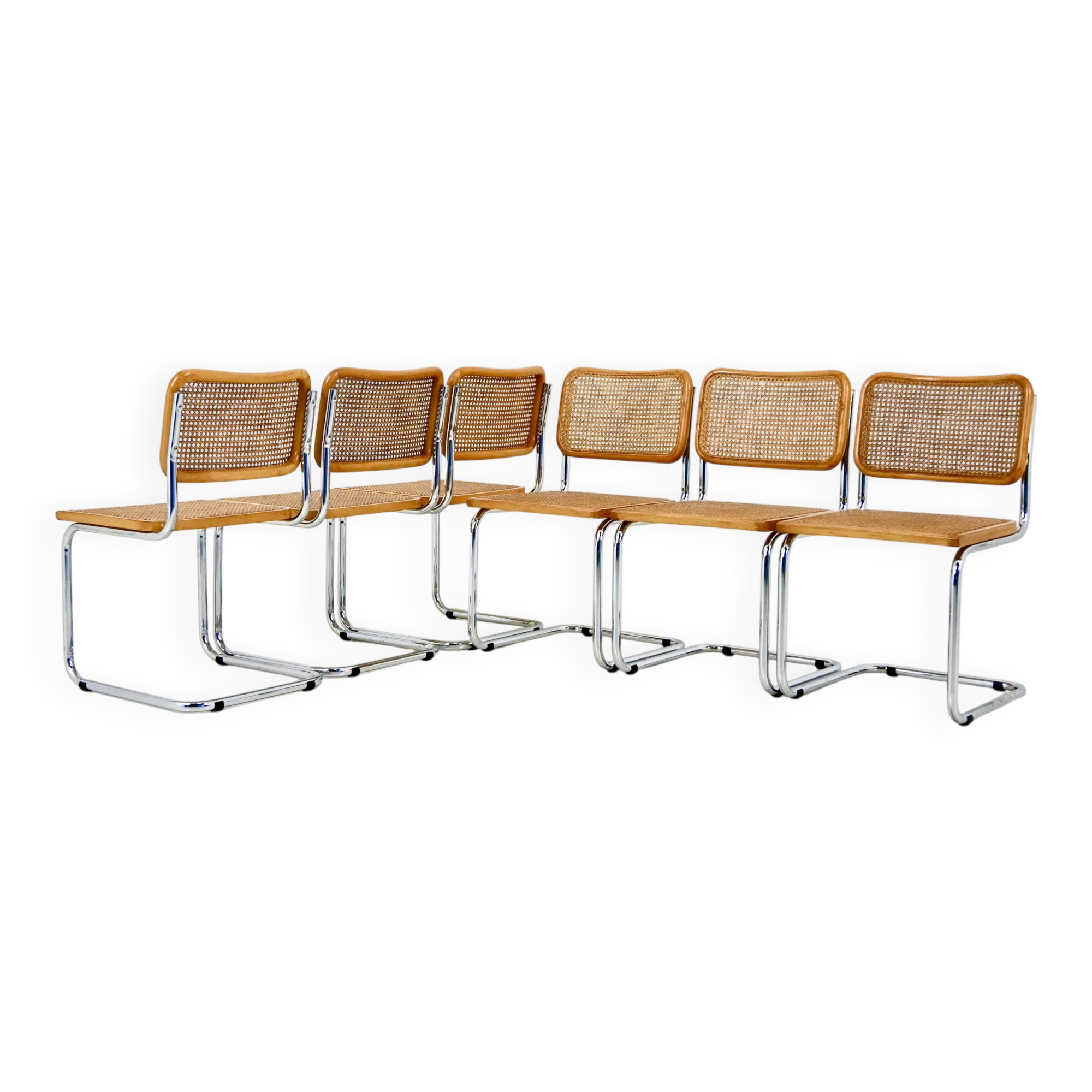 Set of 6 B32 style dining chairs by Marcel Breuer.
