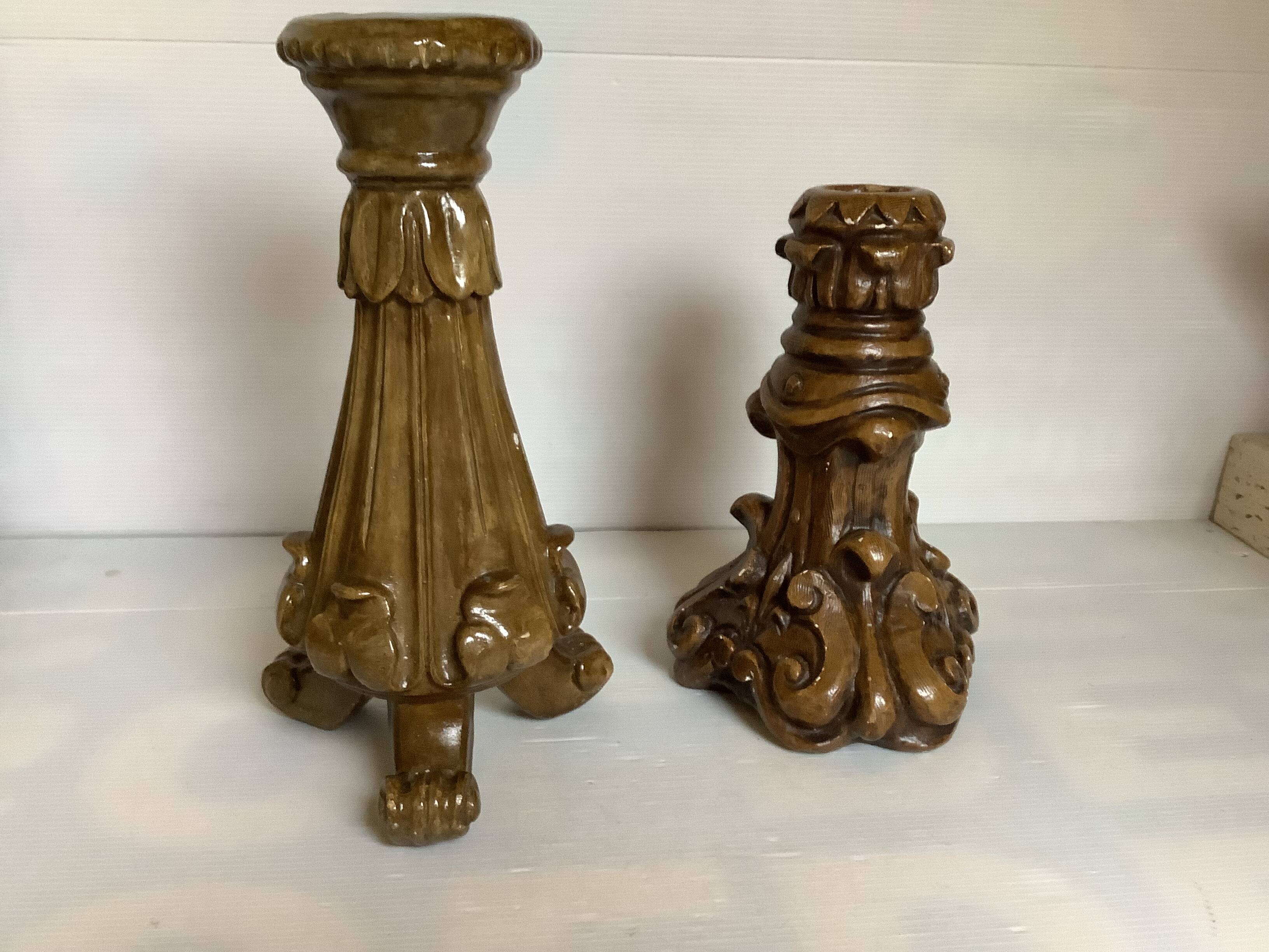 Pair of painted plaster candlesticks