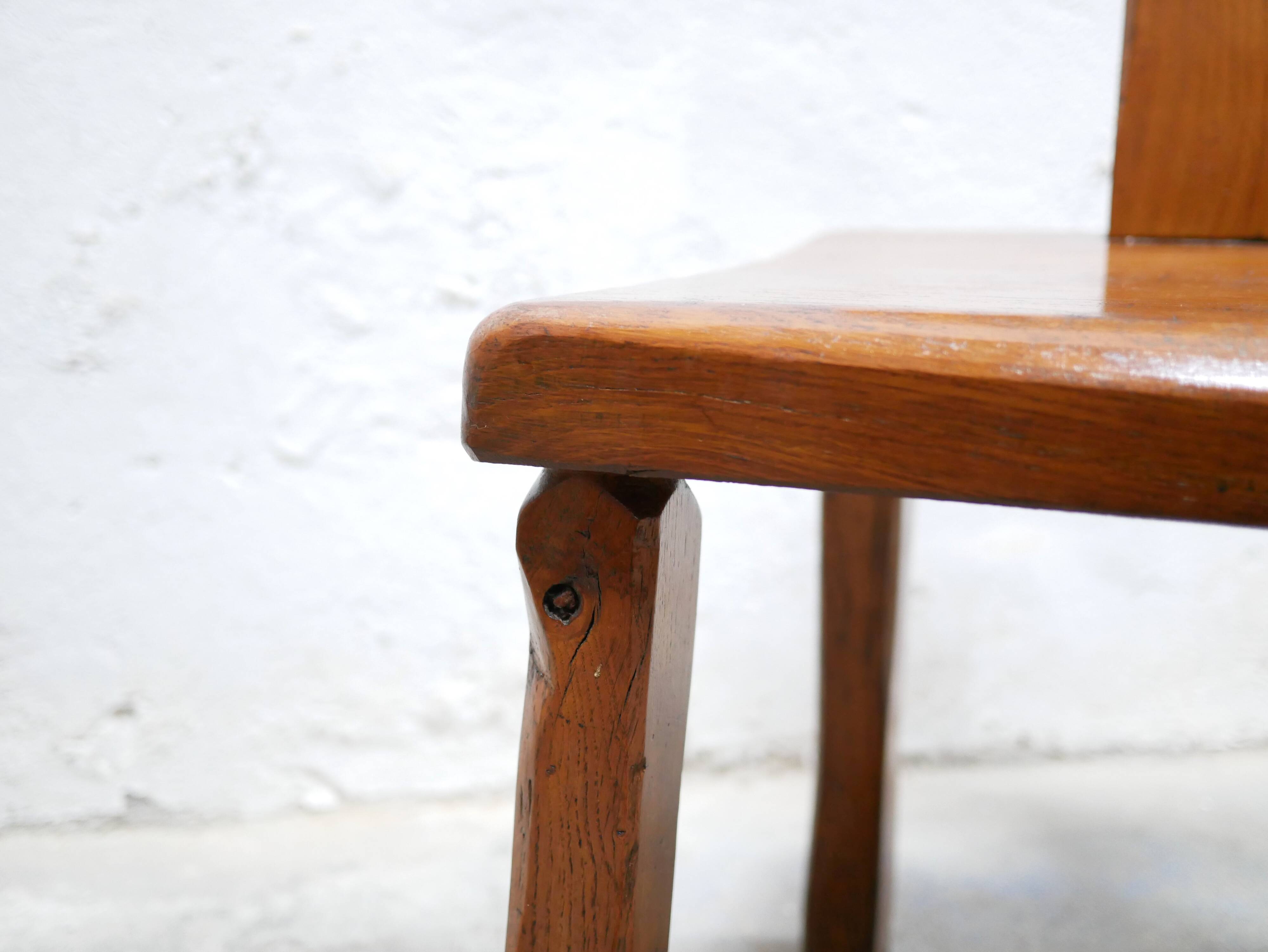Vintage brutalist wooden T chair