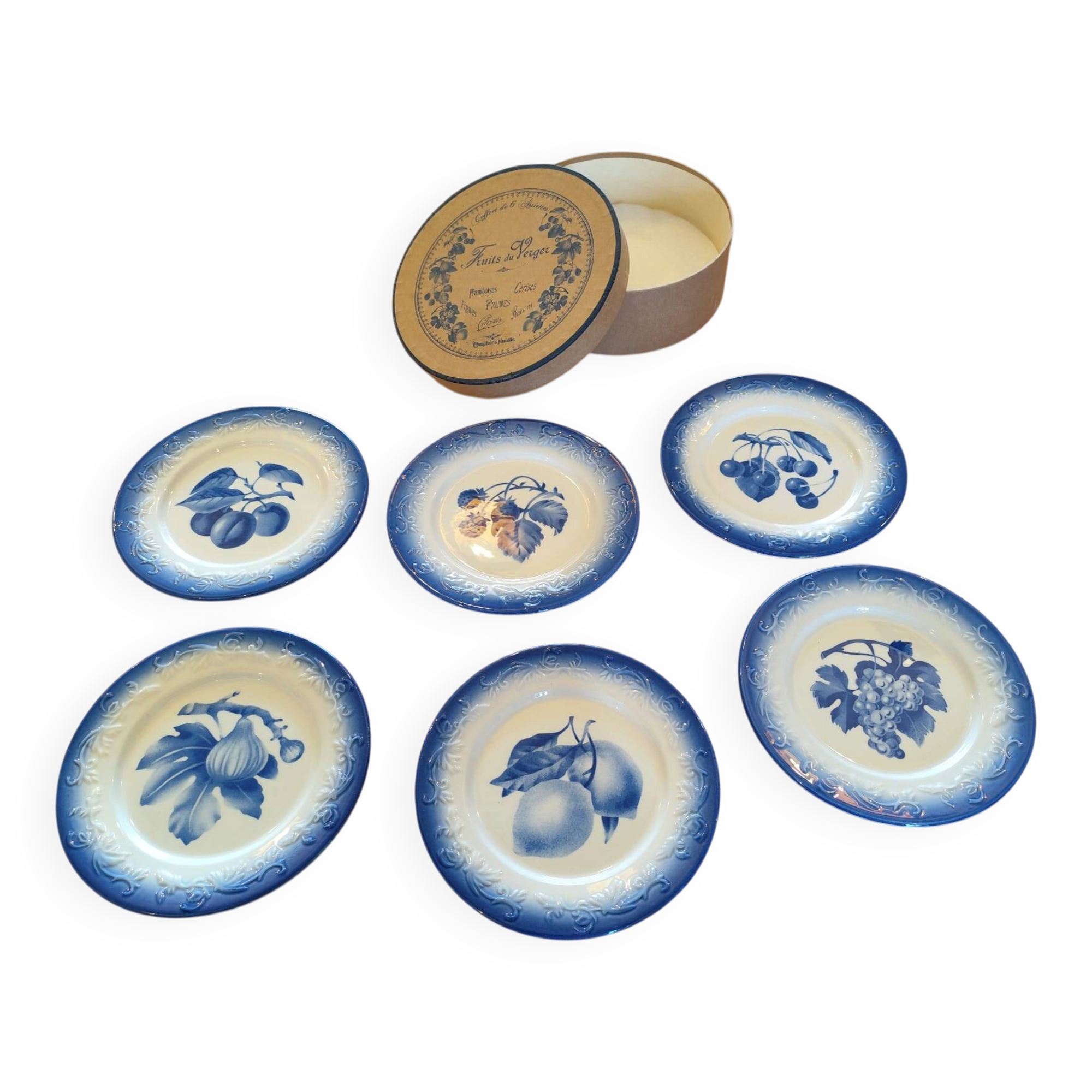 Box of 6 dessert plates "Fruits of the Orchard" Comptoir de Famille