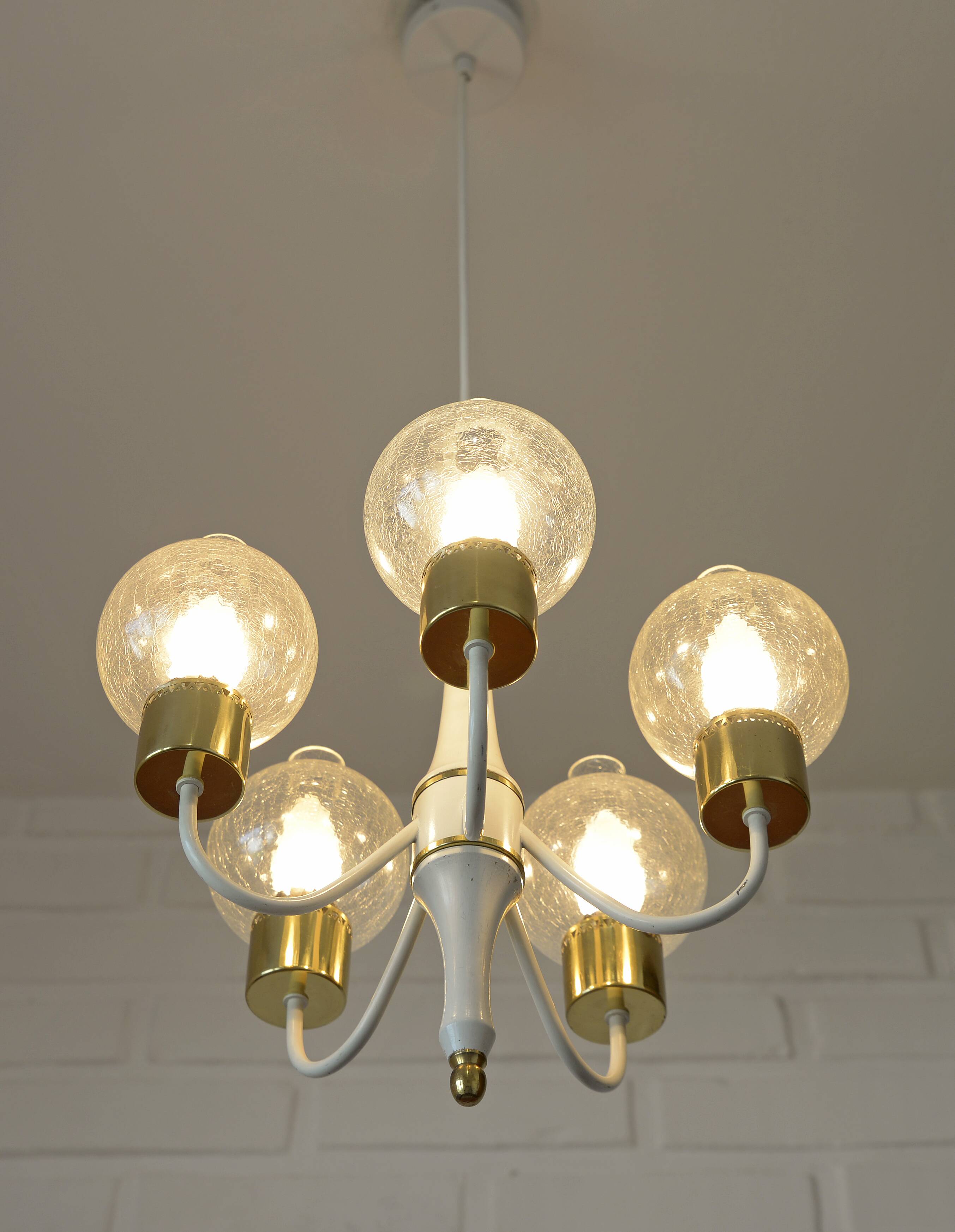 Vintage pendant light white eclectic chandelier hanging lamp Germany 1970's