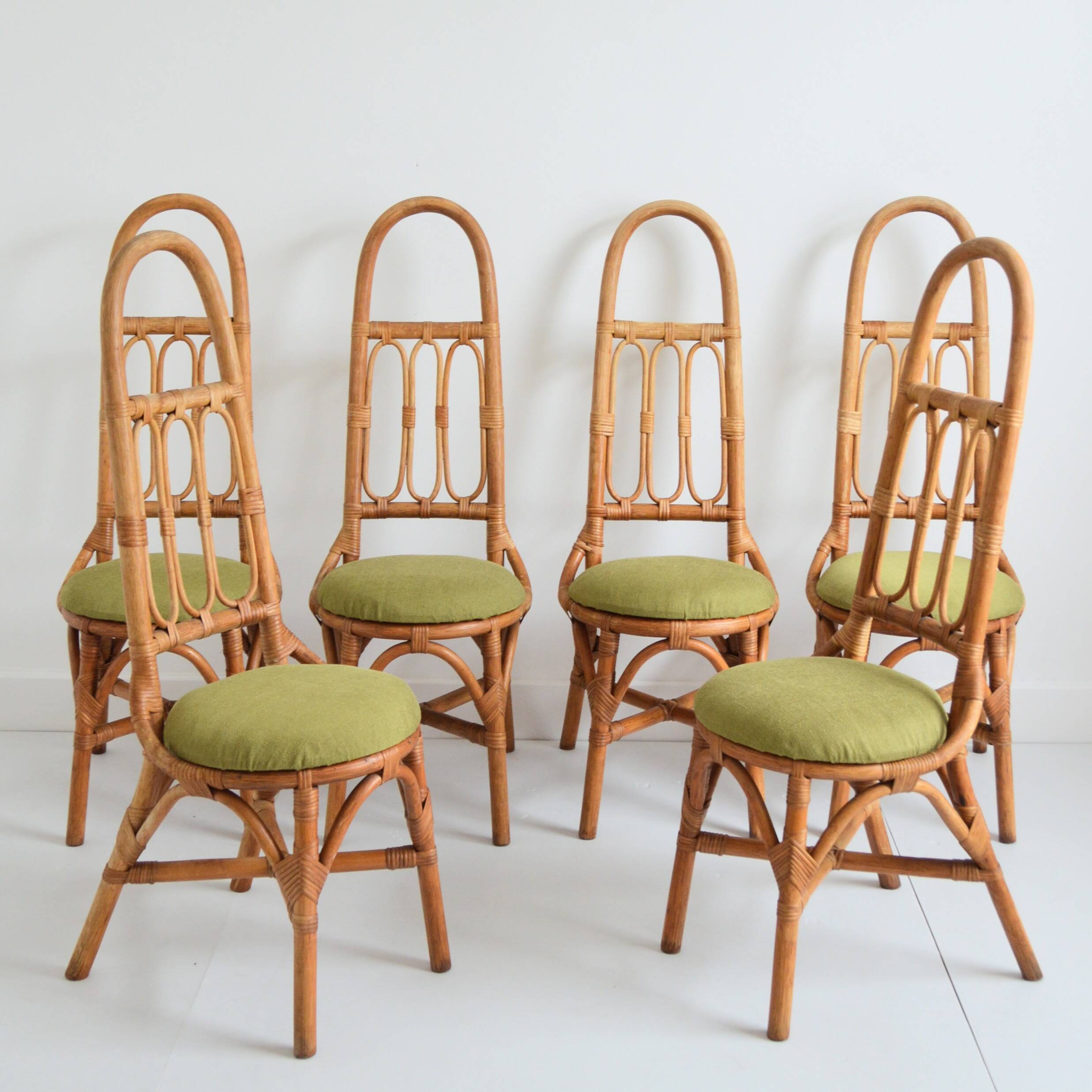 6 Italian high chairs in bamboo and rattan from the 1960s.