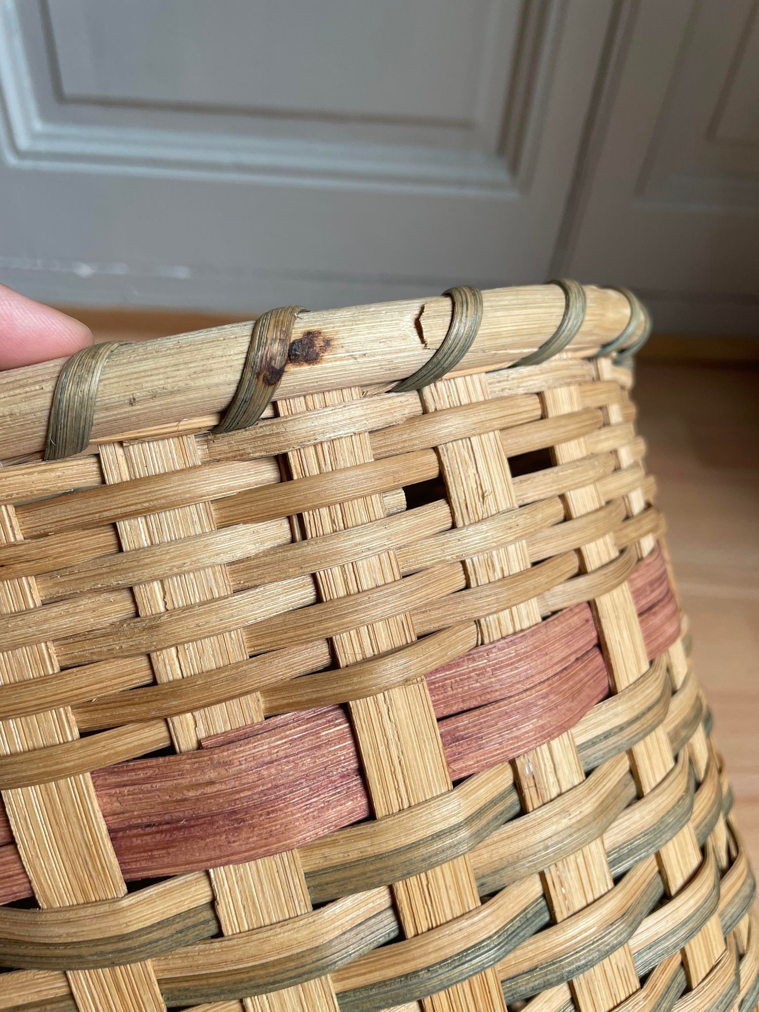 Green beige wicker basket