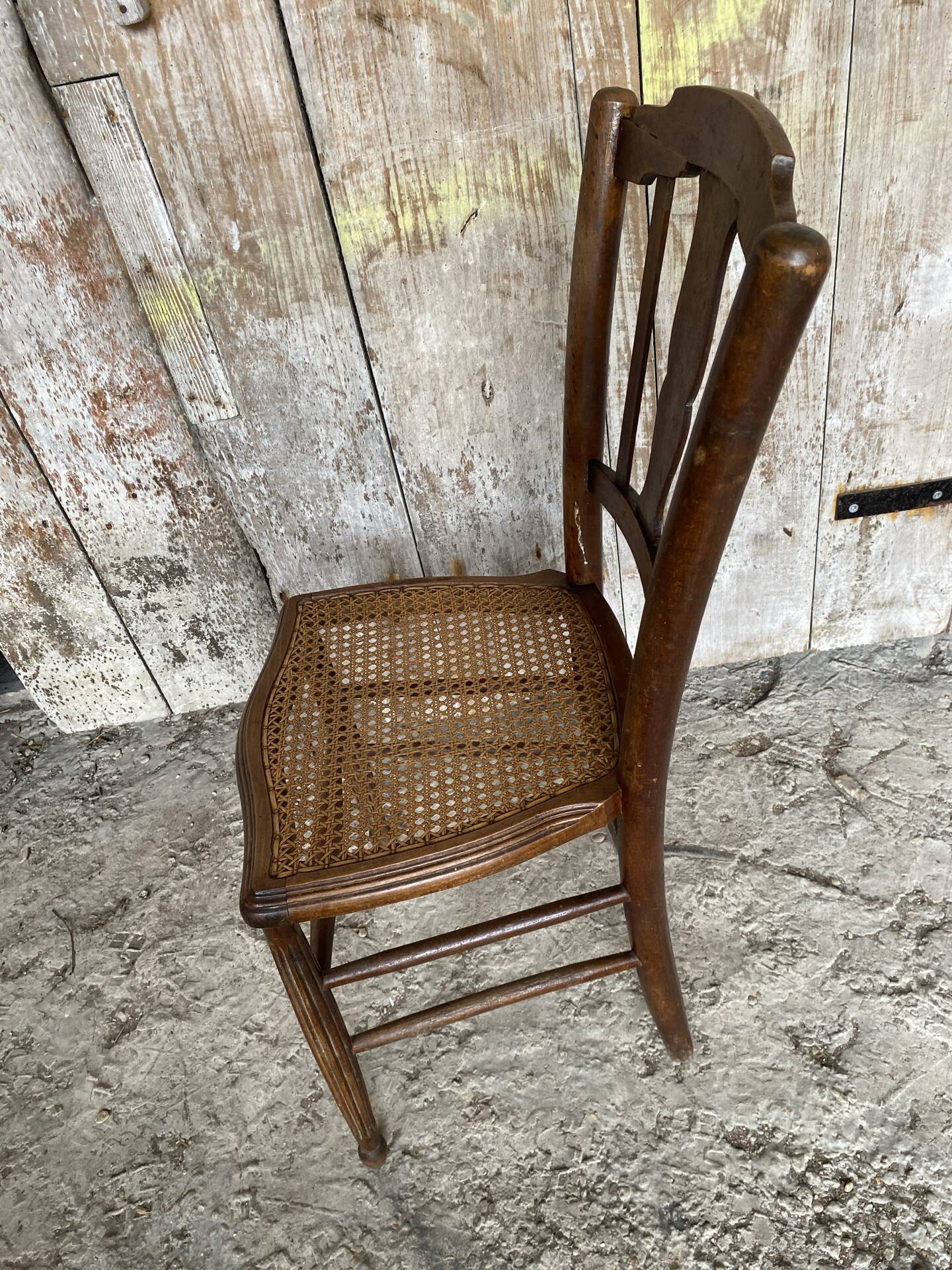 Antique Bistro Chair with Carved Wood and Woven Seat Vintage #E096