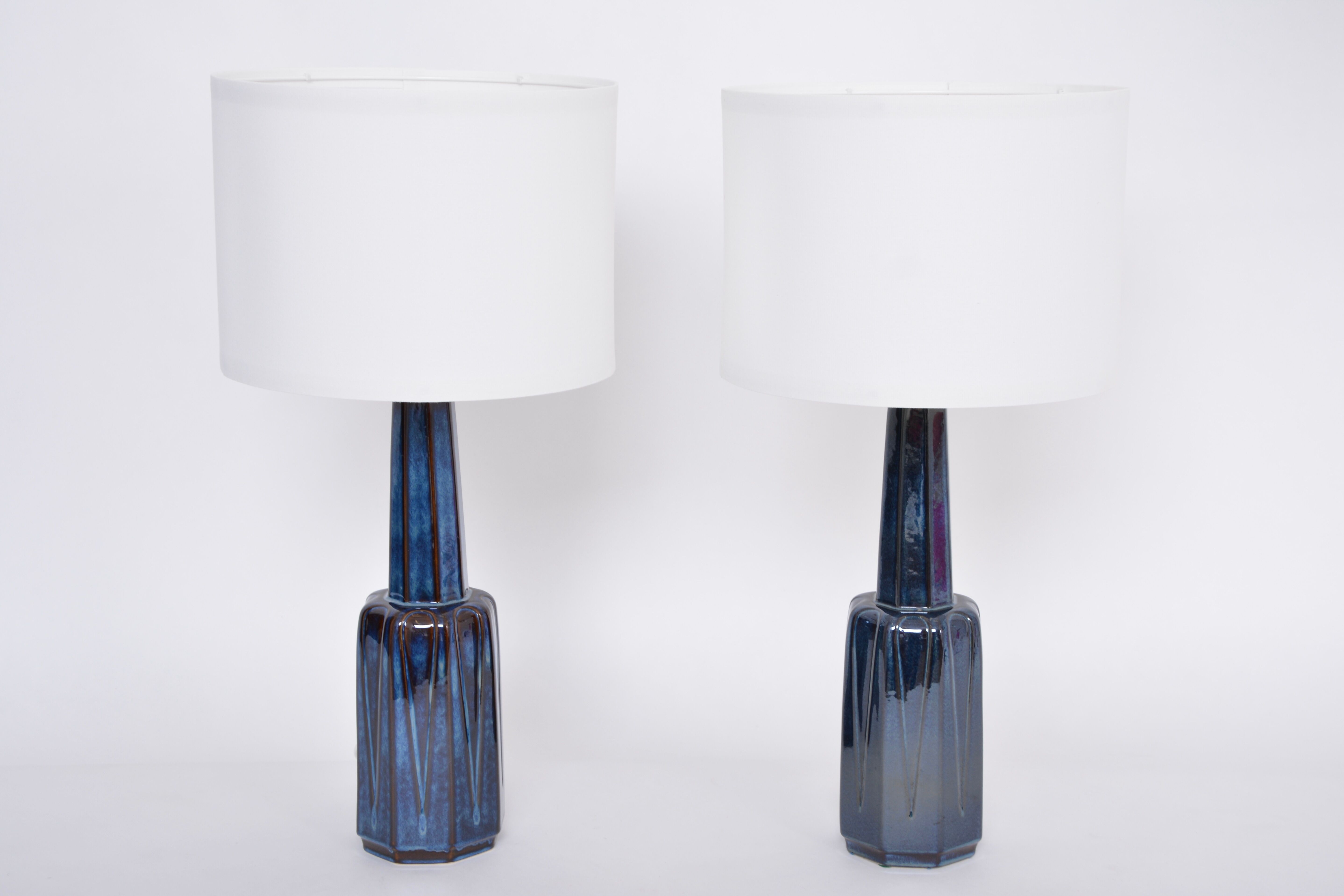 Pair of blue Mid-Century Modern Stoneware table lamps model 1033 by Soholm