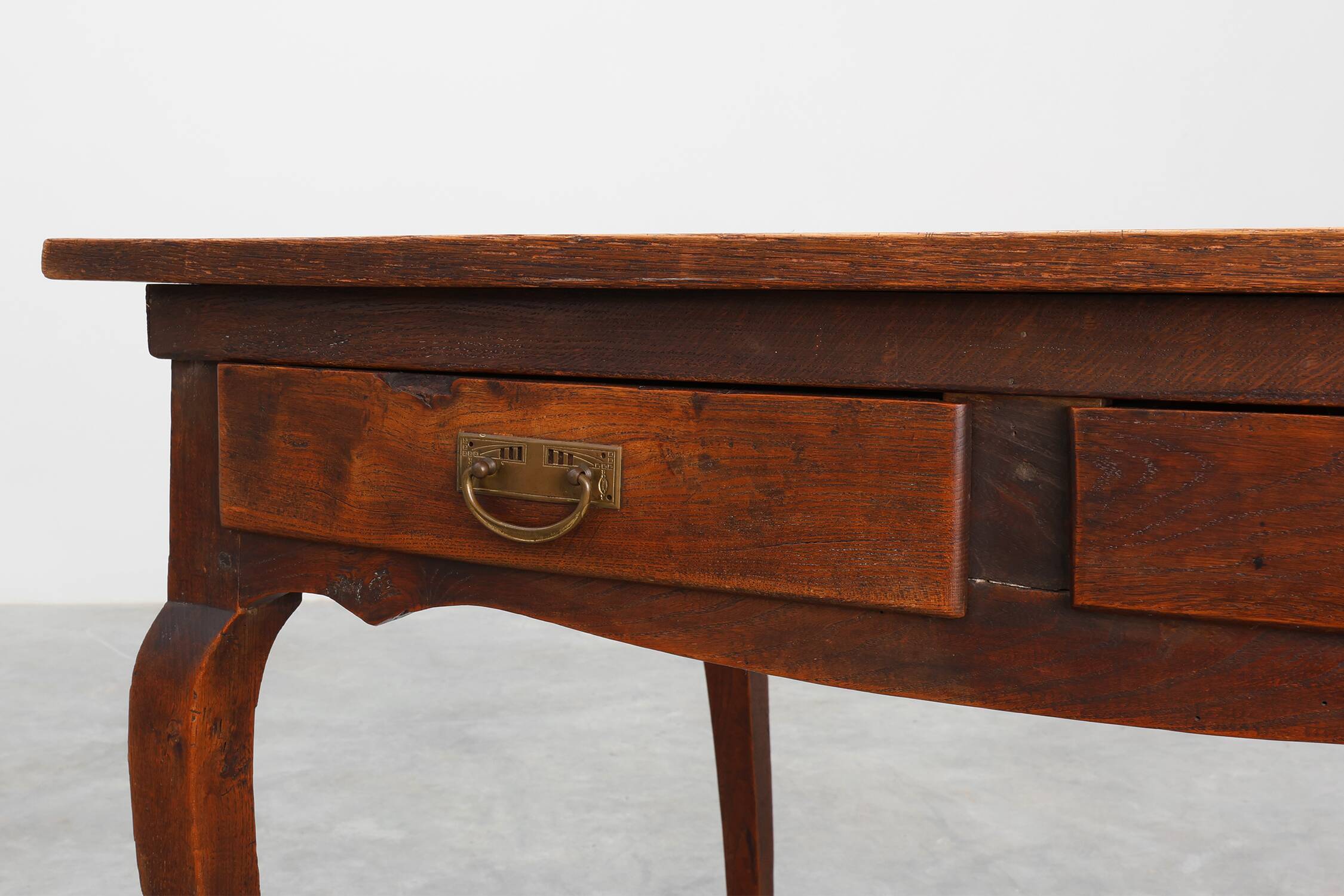 French Provincial Oak Table with Two Drawers, France, 19th Century