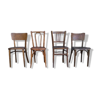 Set of four mismatched bistro chairs