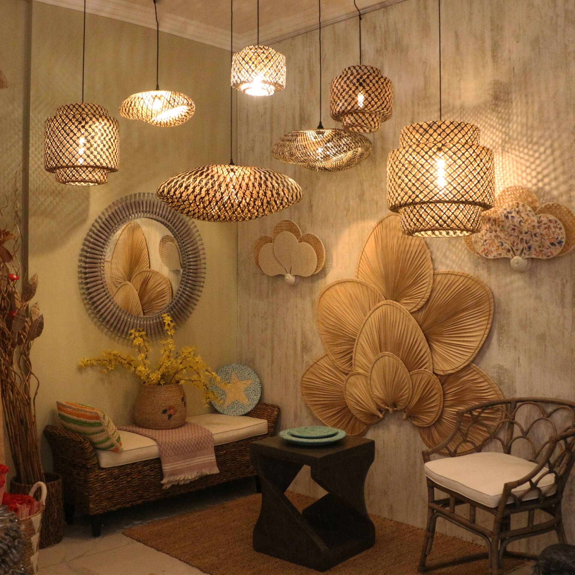 Bamboo Lighting 40 cm Black and  Natural, Bamboo Chandelier, Bamboo Lamp