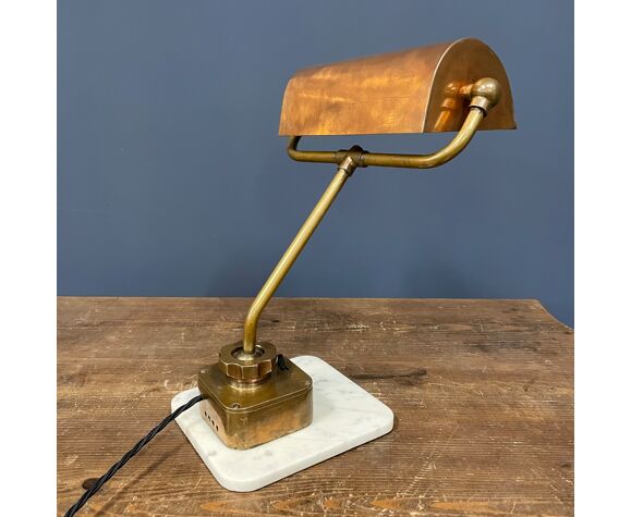 Brass with copper royal navy desk lamp from the 1920s | Selency
