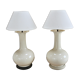 Pair of lamps - off-white ceramic foot - wooden bass
