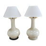 Pair of lamps - off-white ceramic foot - wooden bass