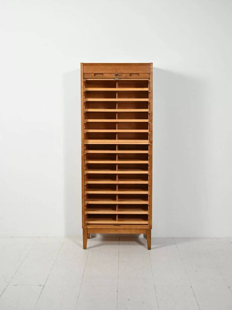 Antique Scandinavian filing cabinet, tambour archive cabinet, high-end, single, Sweden, 1960s