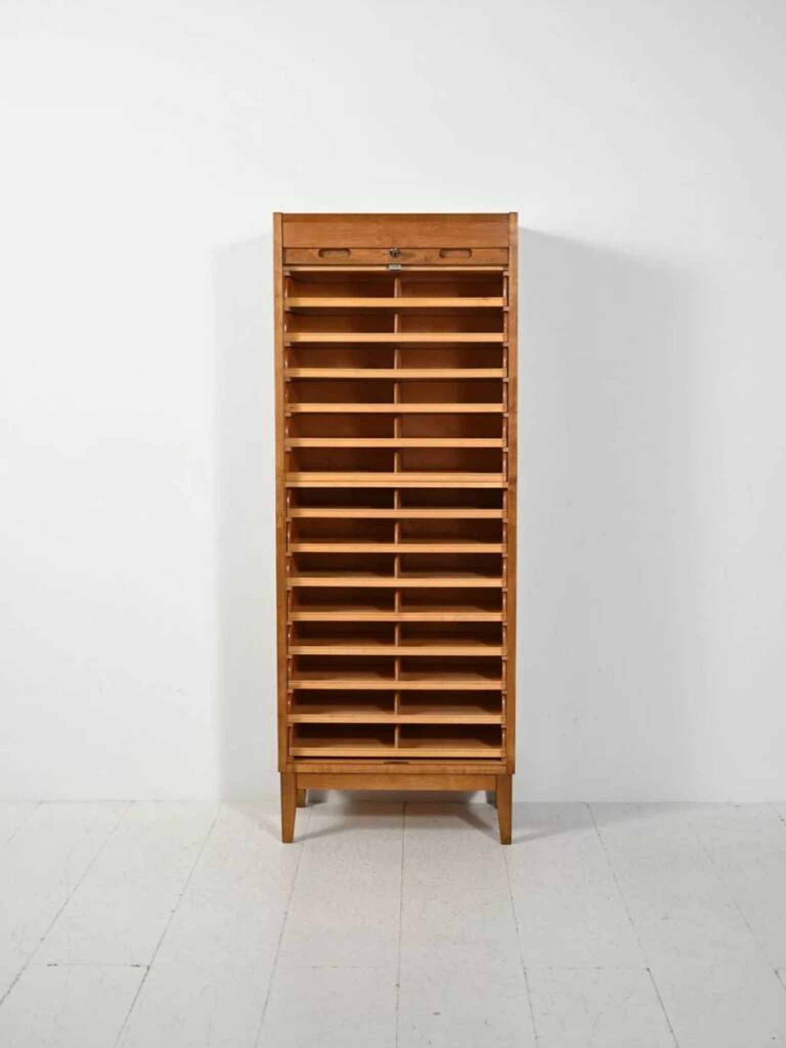 Antique Scandinavian filing cabinet, tambour archive cabinet, high-end, single, Sweden, 1960s