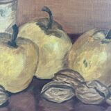 Oil painting on canvas, still life with fruits and pot, nuts, signed, George Cros, signed
