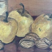 Oil painting on canvas, still life with fruits and pot, nuts, signed, George Cros, signed