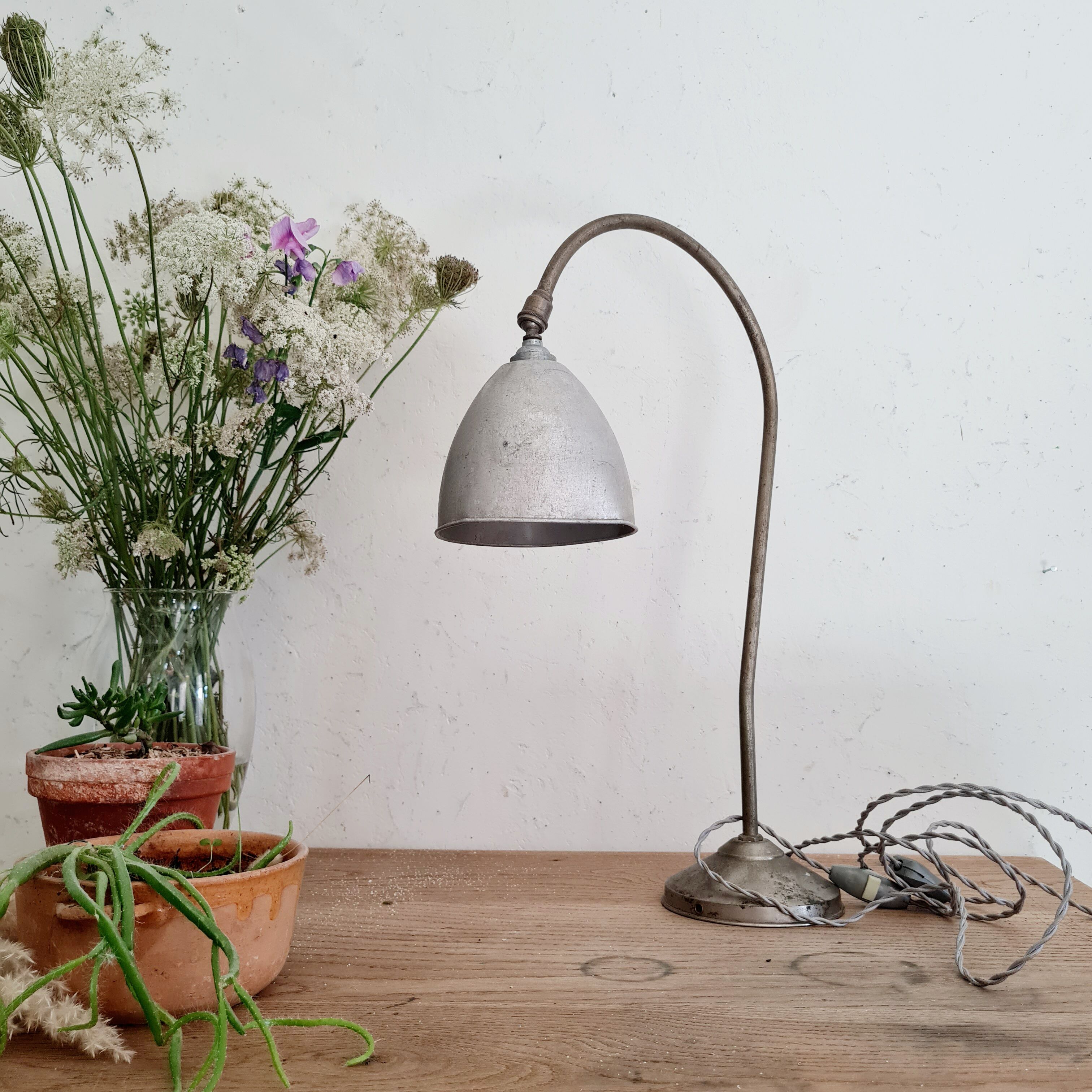 Antique angled metal lamp