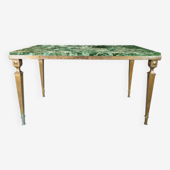 Coffee table in gilded bronze and green Alpine marble
