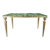 Coffee table in gilded bronze and green Alpine marble