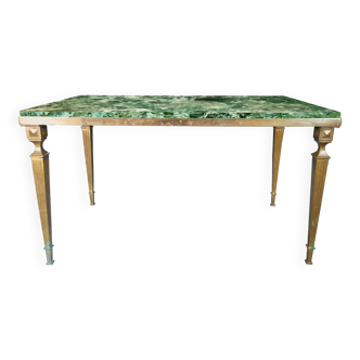 Coffee table in gilded bronze and green Alpine marble