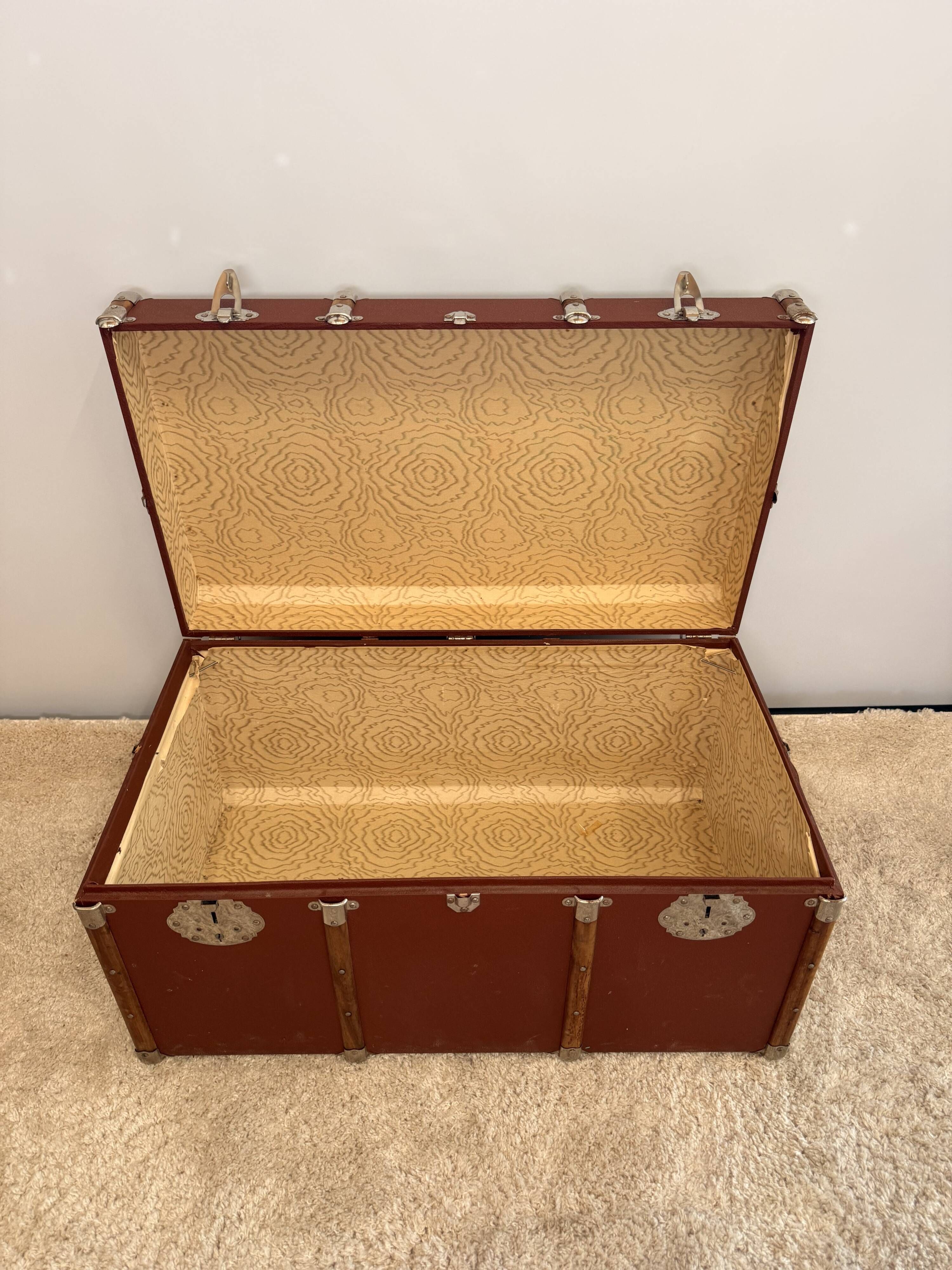 Vintage wooden and metal travel trunk