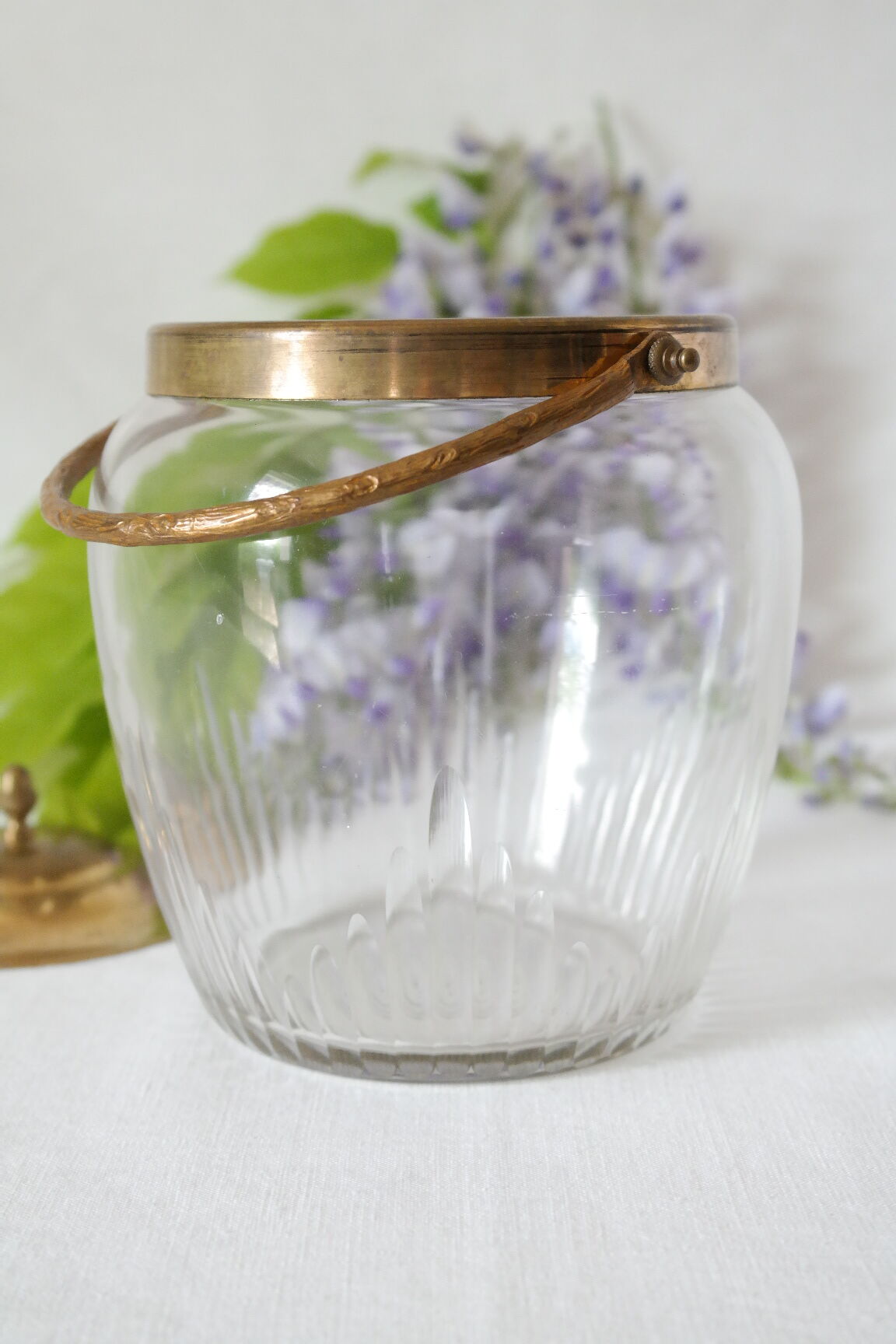 Old glass and brass cookie bucket
