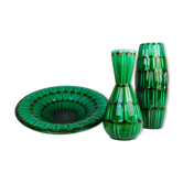 Large Green Midcentury Ceramic Vases and Upsala Ekeby "Capri" Bowl/Tray from the 1950s