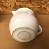 Old Vintage White Enameled Ceramic Carafe Refresher Pitcher
