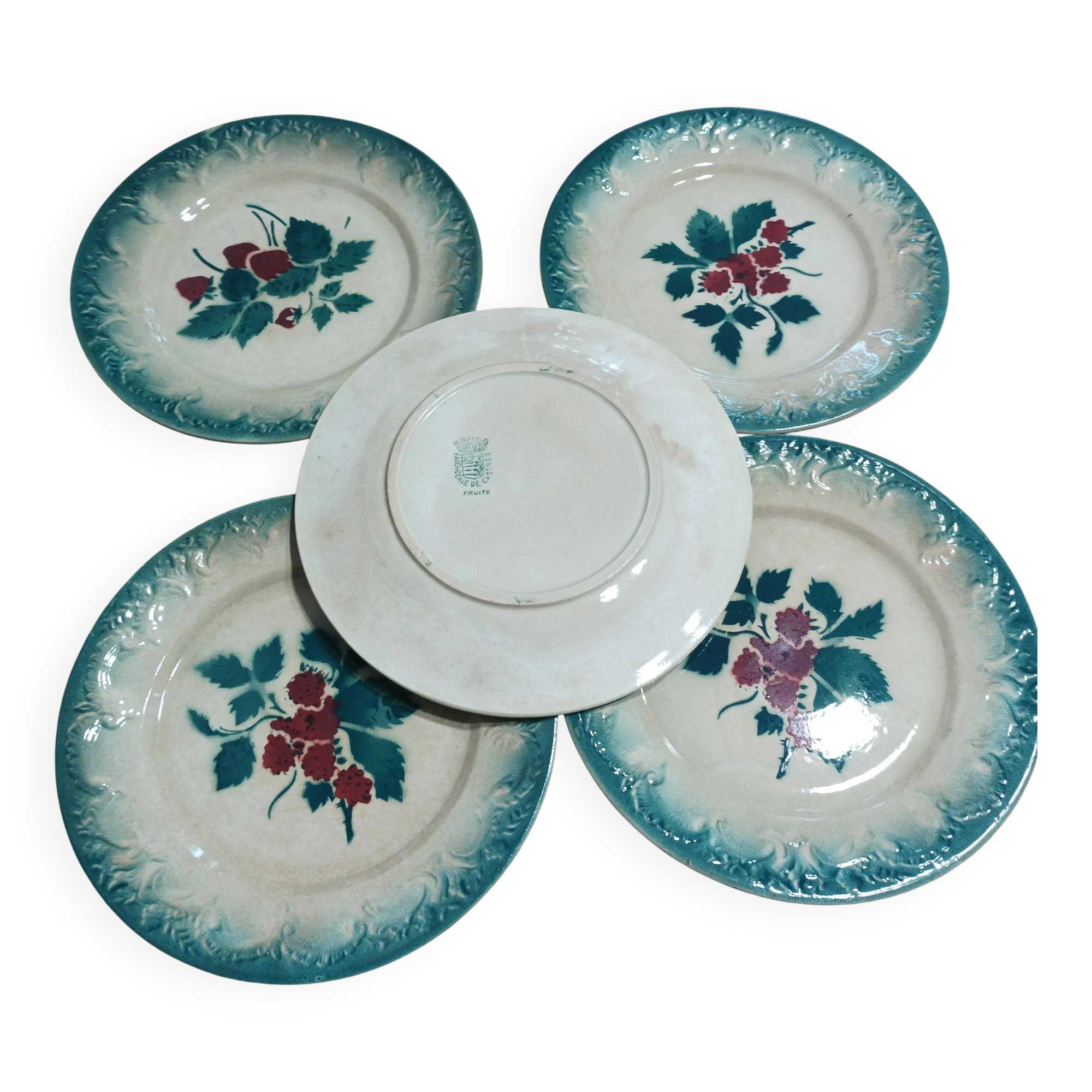 Set of 5 vintage dessert plates Faïencerie de Castres Model Fruits