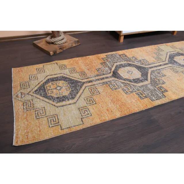 Vintage Turkish Oushak Handmade Wool Runner 89x344